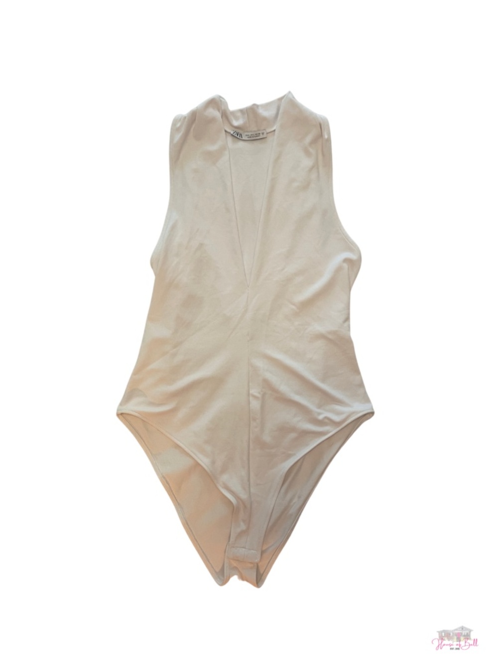 ZARA White Deep Plunge V-Neck Sleeveless Bodysuit Size L
